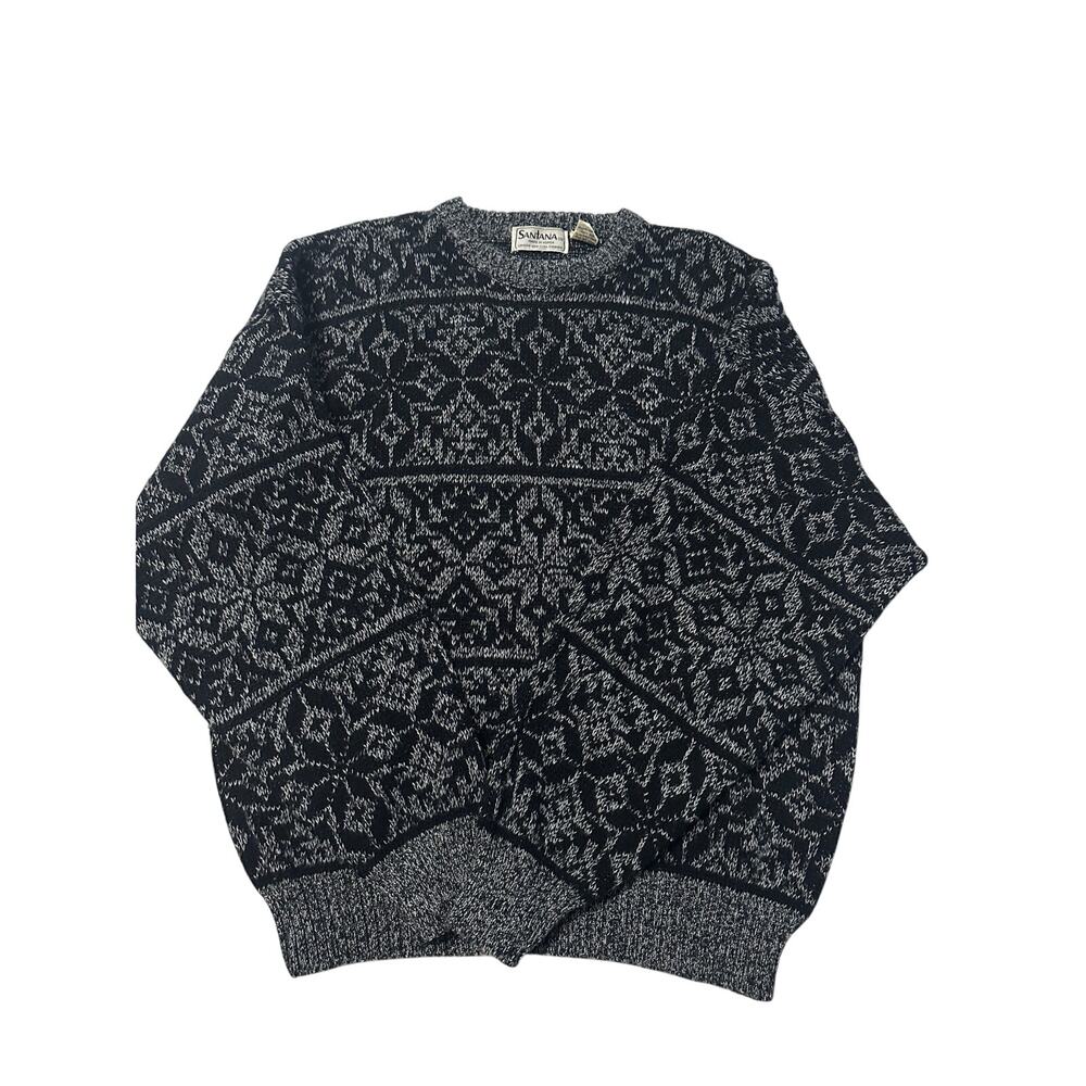 VTG 80s 90s Santana Grandpa Sweater Geometric Snowflake Fair Isle Chunky Knit L